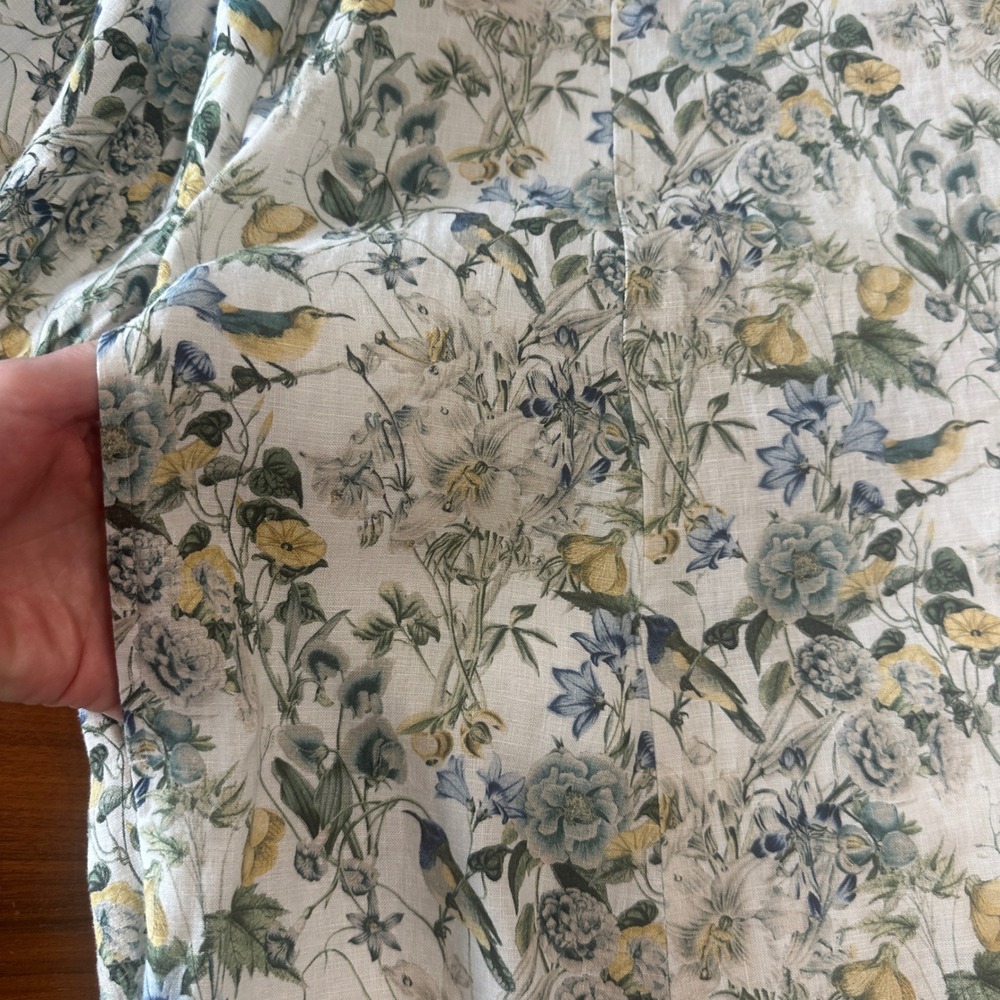 J.Jill Linen Midi Dress Large Lucite Bird Utopia Puff Sleeve Cottage Coastal - Picture 8 of 16